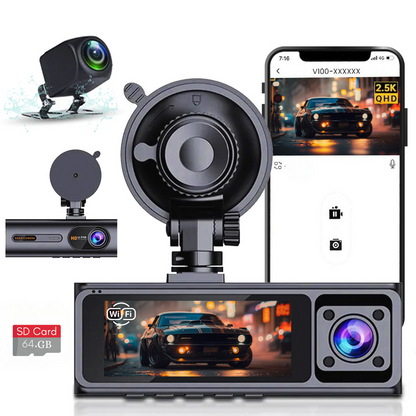 LDAS A20 Dash Cam WiFi , 2.5K Car Camera, Dashcams with App, Night Vision, G-Sensor, Loop Recording, 24H Parking Mode, Free 128G SD Card, Support 256GB Max (Black)