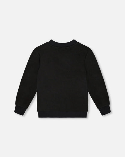 Super Soft Brushed Jersey Long Sleeve Top Black With Plaid Pocket