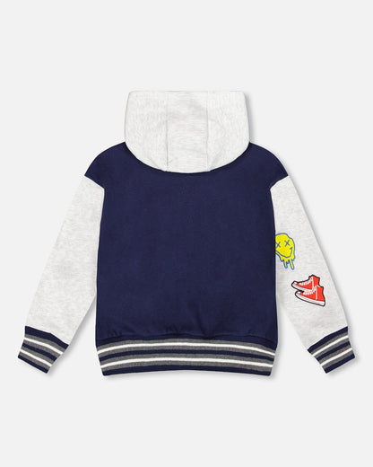 Full Zip Hooded Fleece Jacket Navy Blue