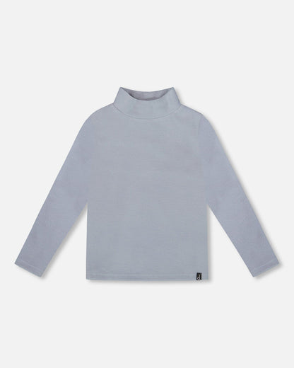 Super Soft Ribbed Mock Neck Top Blue Gray
