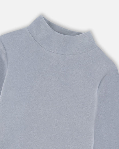 Super Soft Ribbed Mock Neck Top Blue Gray