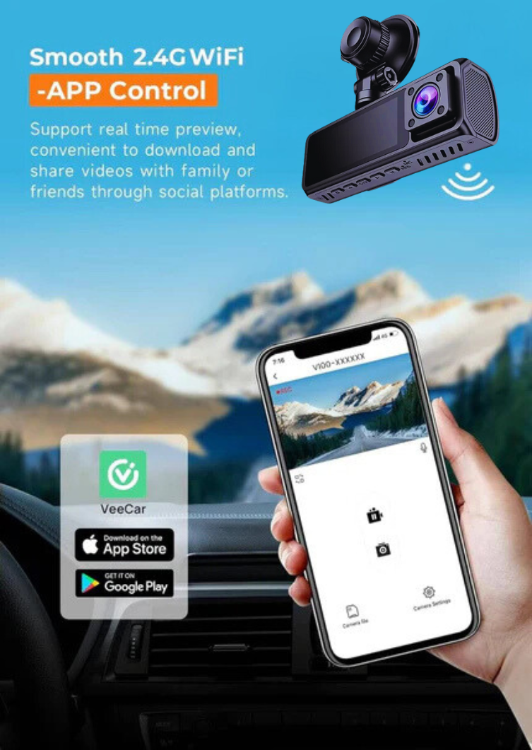 LDAS A20 Dash Cam WiFi , 2.5K Car Camera, Dashcams with App, Night Vision, G-Sensor, Loop Recording, 24H Parking Mode, Free 128G SD Card, Support 256GB Max (Black)