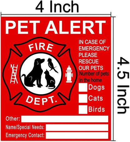 Pet Alert Fire Rescue Sticker, Emergency Pets Inside Window Decal